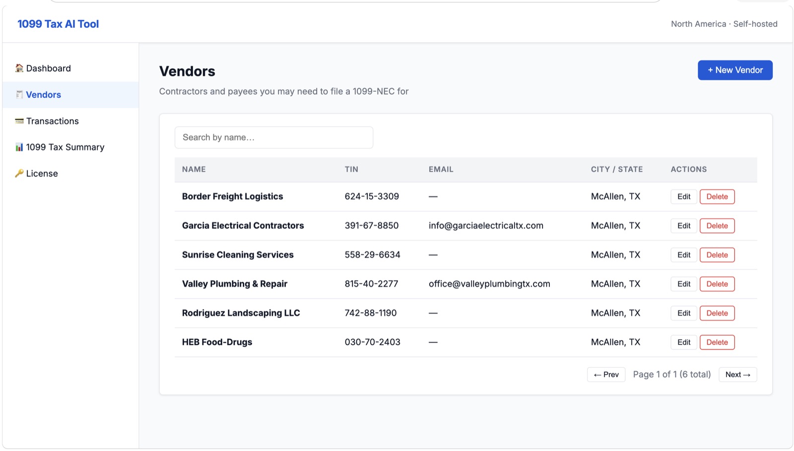 Vendors list